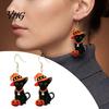 Lightweight Acrylic Halloween Decor 1 Pair Black Cat Earrings for Women, Cute Unique Niche Holiday Gift Her with Wizard Hat And Pumpkin Dangle Jewelry