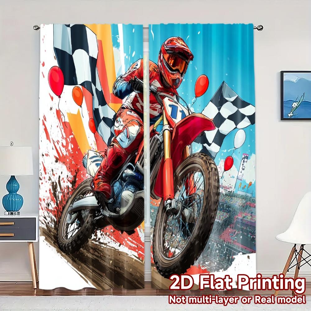 

Sheer Flat Printing Curtains Without Rod Motoracer Chase Print Chic Semi Decorations Suitable Curtain Set Of 2 Made Polyester Washable W100*H70(CM)-Grommet top&1PCS