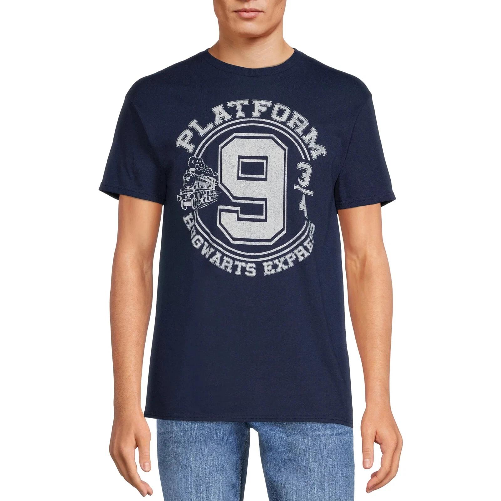 

Harry Potter Mens Hogwarts Express Platform 9 3/4 Navy Blue Shirt New 3XL S