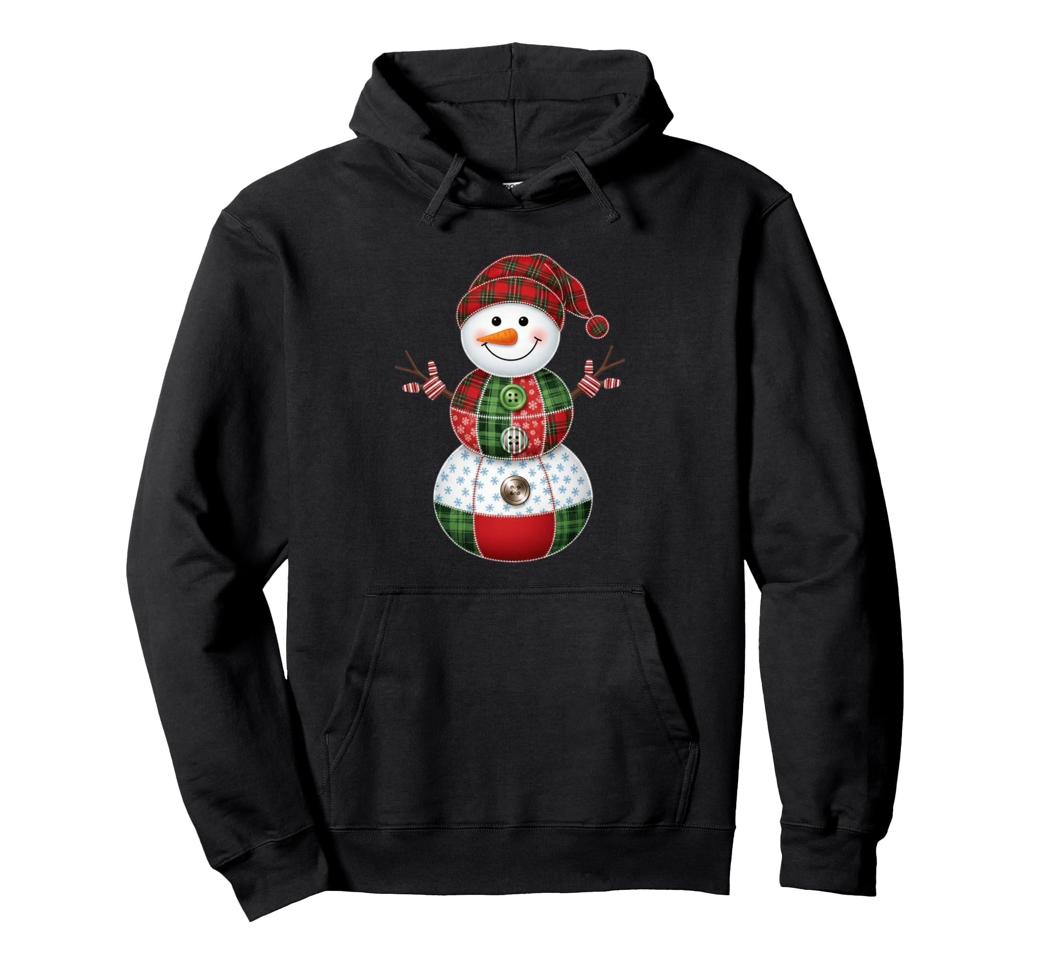 

Christmas Patchwork Snowman Plaid Button Winter Hoodie чёрный