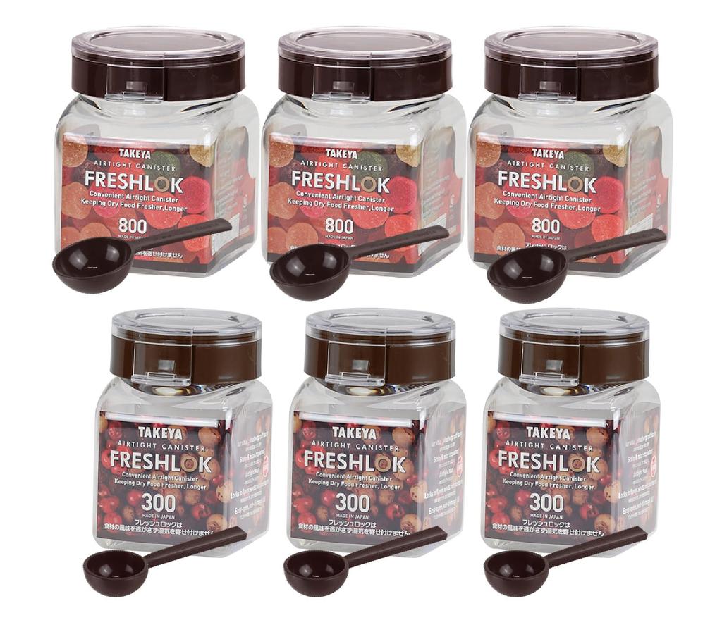 Official Takeya Original Storage Container Three 300ml and Three 800ml Square Containers with FRESHLOK Storage Canisters for Potato and TAKEYA