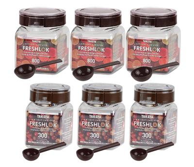 Offizieller Takeya Original Aufbewahrungsbehälter Drei 300 ml und Drei 800 ml Quadratische Behälter mit FRESHLOK Aufbewahrungsdosen für Kartoffeln und TAKEYA