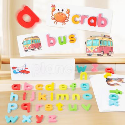 Wooden Puzzle Cartoon Animal See & Spell Learning Toys English Alphabet Spelling Word Words & Matching Letter Games Gift for Kid