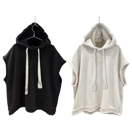 Letní Pánské tričko S kapucí Stahovací šňůrka Volné Jednobarevné Stočený okraj Hip Hop Streetwear Bez rukávů Neformální svetr Tílko Sportovní Mikina