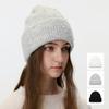 Wollmischung einfarbige Strickmütze Damen großer Kopfumfang verdickt warm Herbst und Winter kältebeständig Pullovermütze