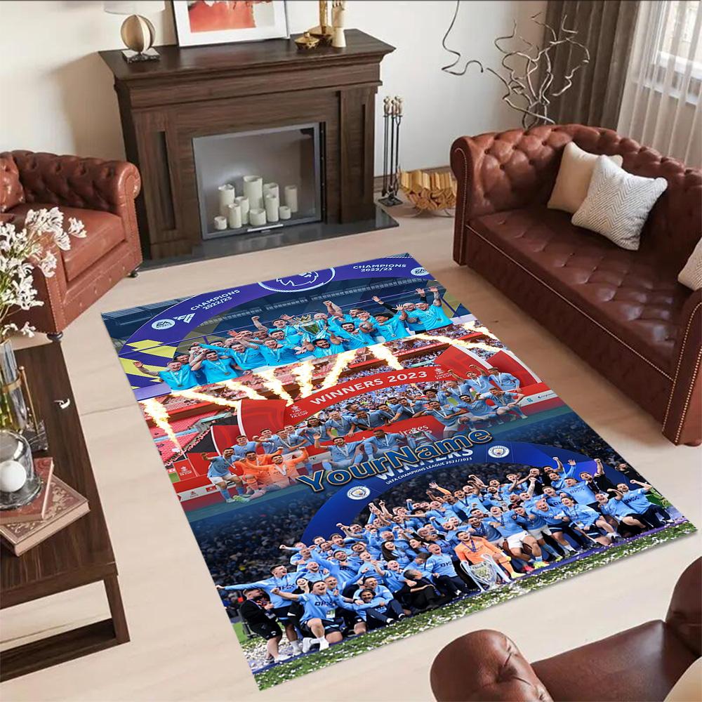 Manchester City Customize Text Area Rug Design for Game Room Dormitory Dining Room Kitchen Antislip Carpet Office home decor Gift for Festivals