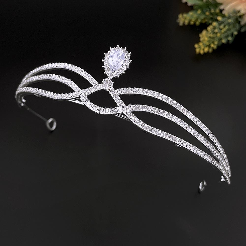 Korean Handmade Diamond Alloy Bridal Crown Retro Style Golden Shape Wedding Headdress Crown Birthday Headwear
