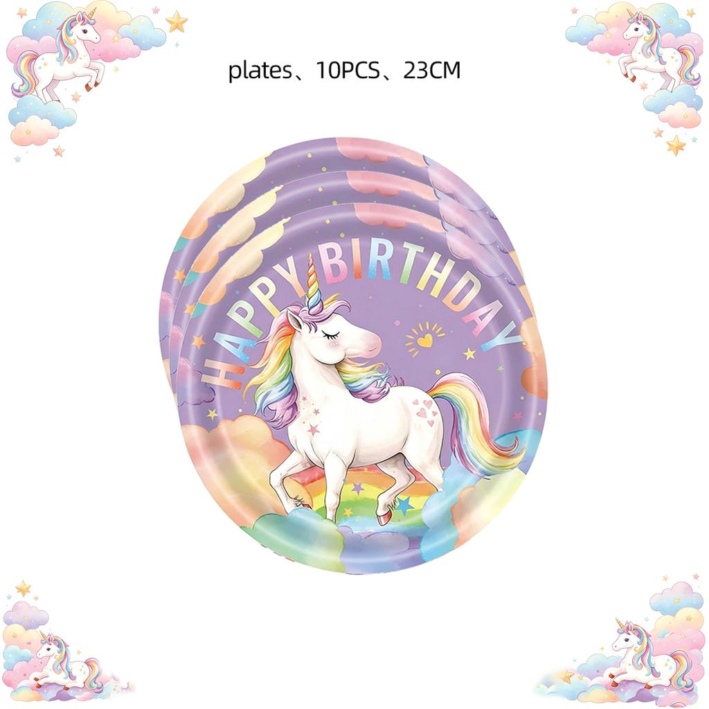 Girl Unicorn Birthday Party Decoration Disposable Tableware Paper Plate Cup Tablecloth Unicorn Theme Birthday Party Decor Suppl