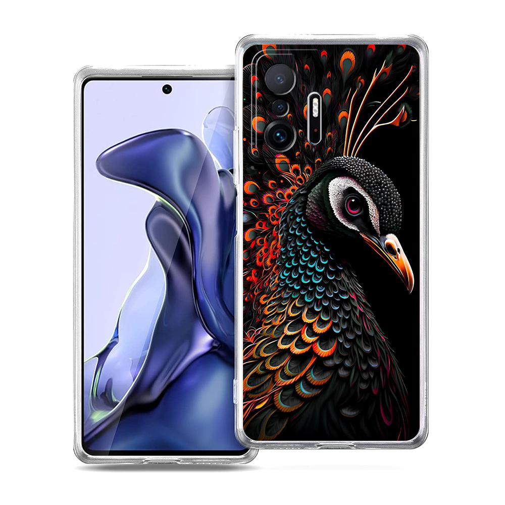 Transparent Phone Case for Xiaomi Mi 14 13 12 11 Ultra 13T 12T 11T Poco X3 NFC F3 F6 Pro 5G Soft TPU Animal Cute Peacock Pattern