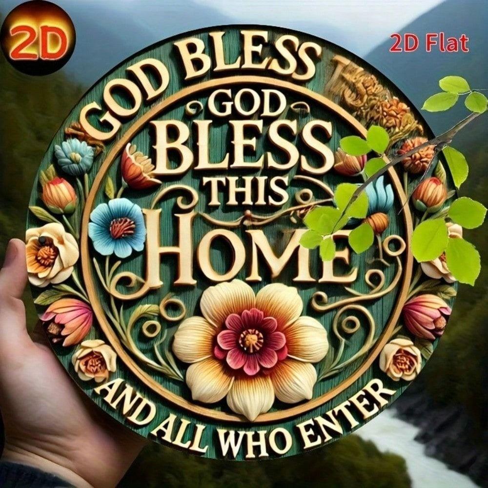 Vintage Metal Poster Bless This Home Retro Sign 8x8 Inch Tin Sign for Kitchen Bar Wall Decor
