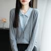 2025 A/W Women’s Loose Knit Cardigan – Polo Collar, Layered Look, Long Sleeve Outerwear