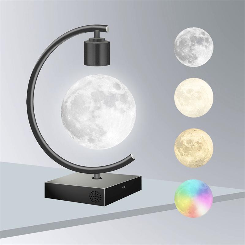 Magnetic Levitating Moon Lamp with Fast Charging and Bluetooth Speaker Floating LED Light Table Lamp Home Decor Christmas Gift