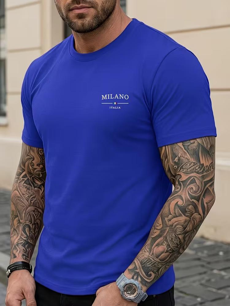 Mens milano italia t shirt casual graphic print cotton short sleeve tee top new