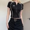 VAYLA Y2K Korean Vintage Streetwear Casual Acubi Harajuku Egirl T-Shirts Grunge Tops Aesthetics Oversized Tees Zip Up Crop Top Clothes