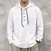 Men's Long Sleeve Hoodie Shirt Linen Drawstring Button Front Pullover Casual Loose Fit Lightweight Top for Spring Autumn