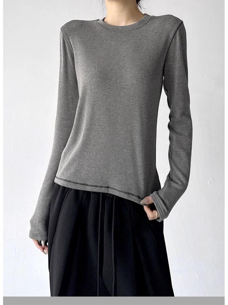Elegant Korean-Style Slim Fit Brushed Outline Neck Layer