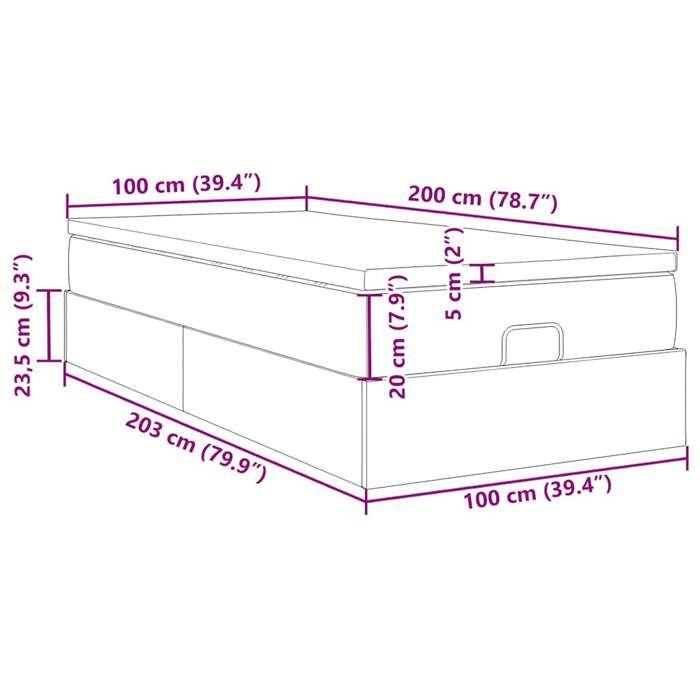 VidaXL Cadre de lit ottoman avec matelas blanc 100x200 cm similicuir, cadre de lit avec rangement, cadre de lit avec 3311022