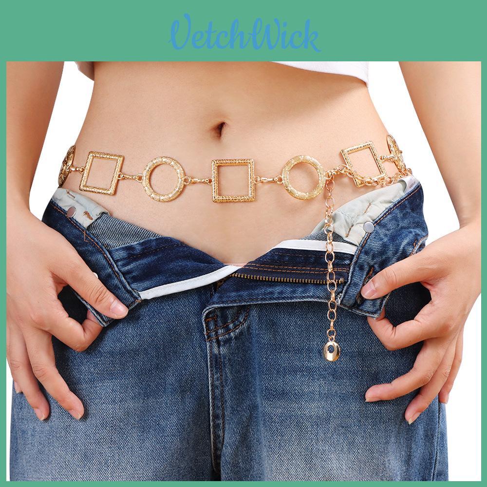 Modern Metallic Waist Chain With Geometric Patches For Women Summer Fashion Accessories