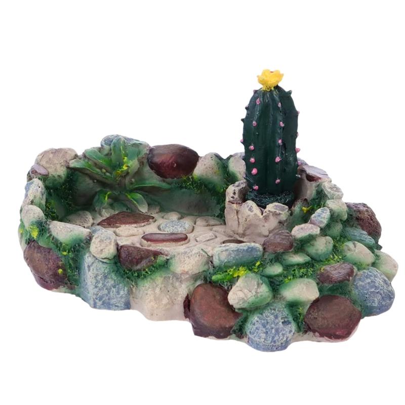 

Миска угловая круглая миска для воды из смолы для маленьких домашних животных черепаха кактусовый камень декор