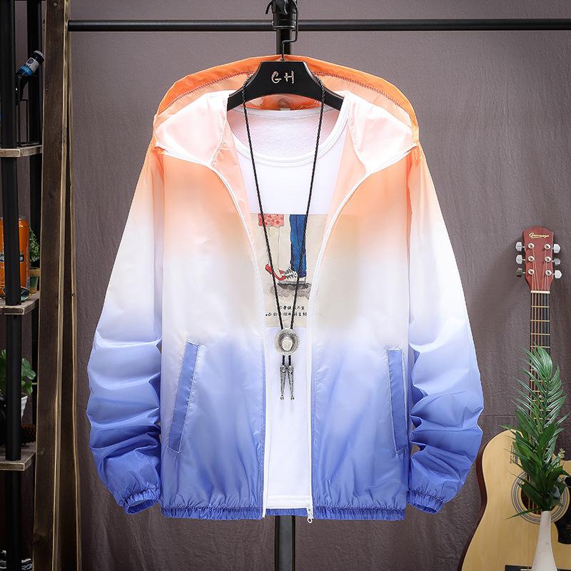 Trendy Gradient Print Hooded Windbreaker Jacket with UV Protection