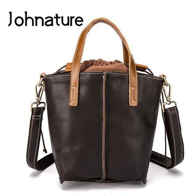 Borsa a secchiello da donna per il tempo libero Borsa vintage in vera pelle Borse a tracolla e a tracolla versatili in vera pelle bovina