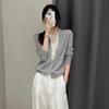 Women's Color Block Knit Cardigan - Two-Piece Look, Loose Fit, Early Spring Sweater Top.