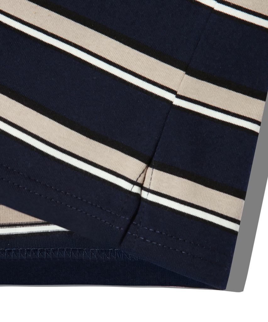 TRILLION Striped Rugby Oversized Pique Polo Shirt [Navy]