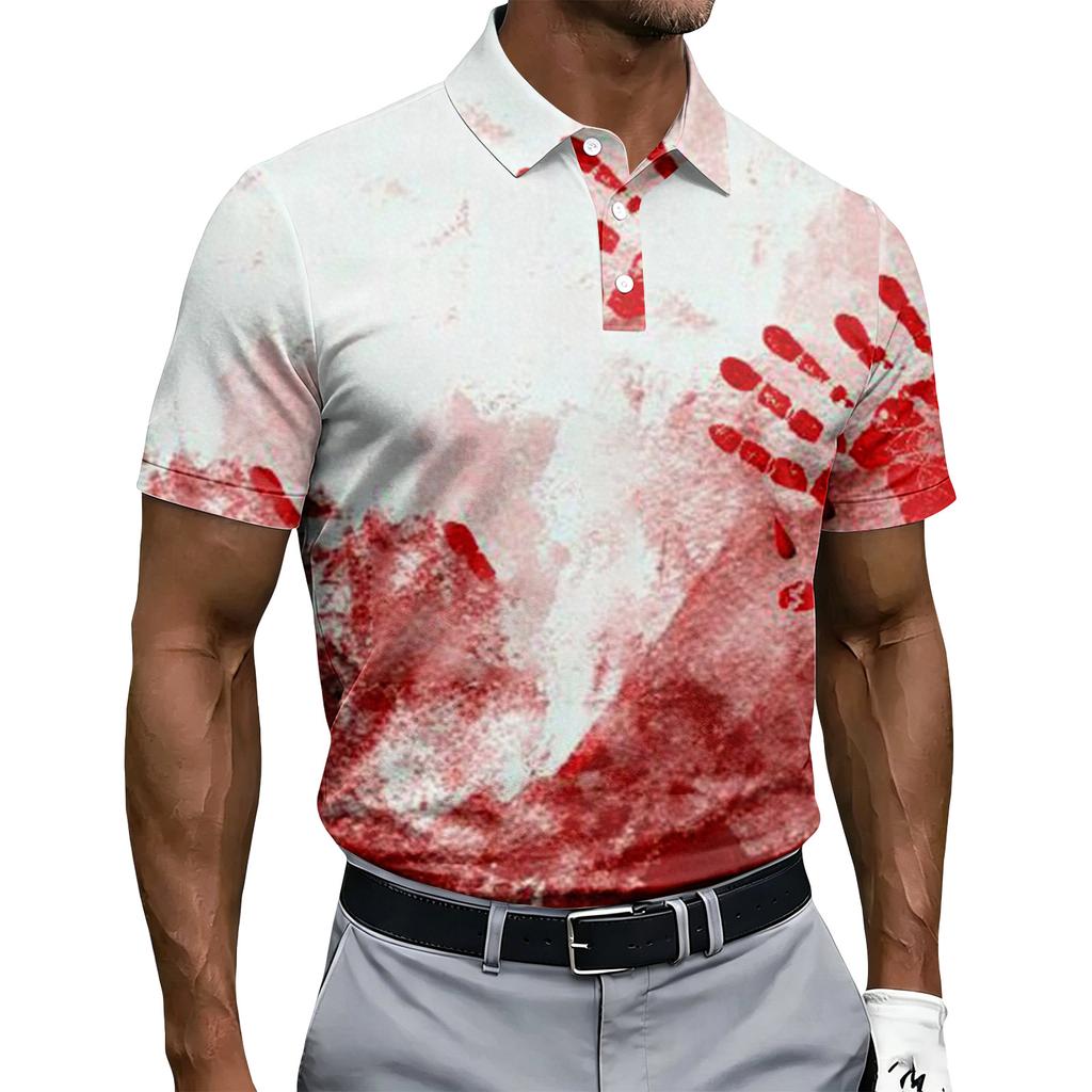 Men's Short Sleeve Polo Shirt Halloween Print Button Down Casual Fit Breathable Lightweight Fabric Classic Collar Summer Top