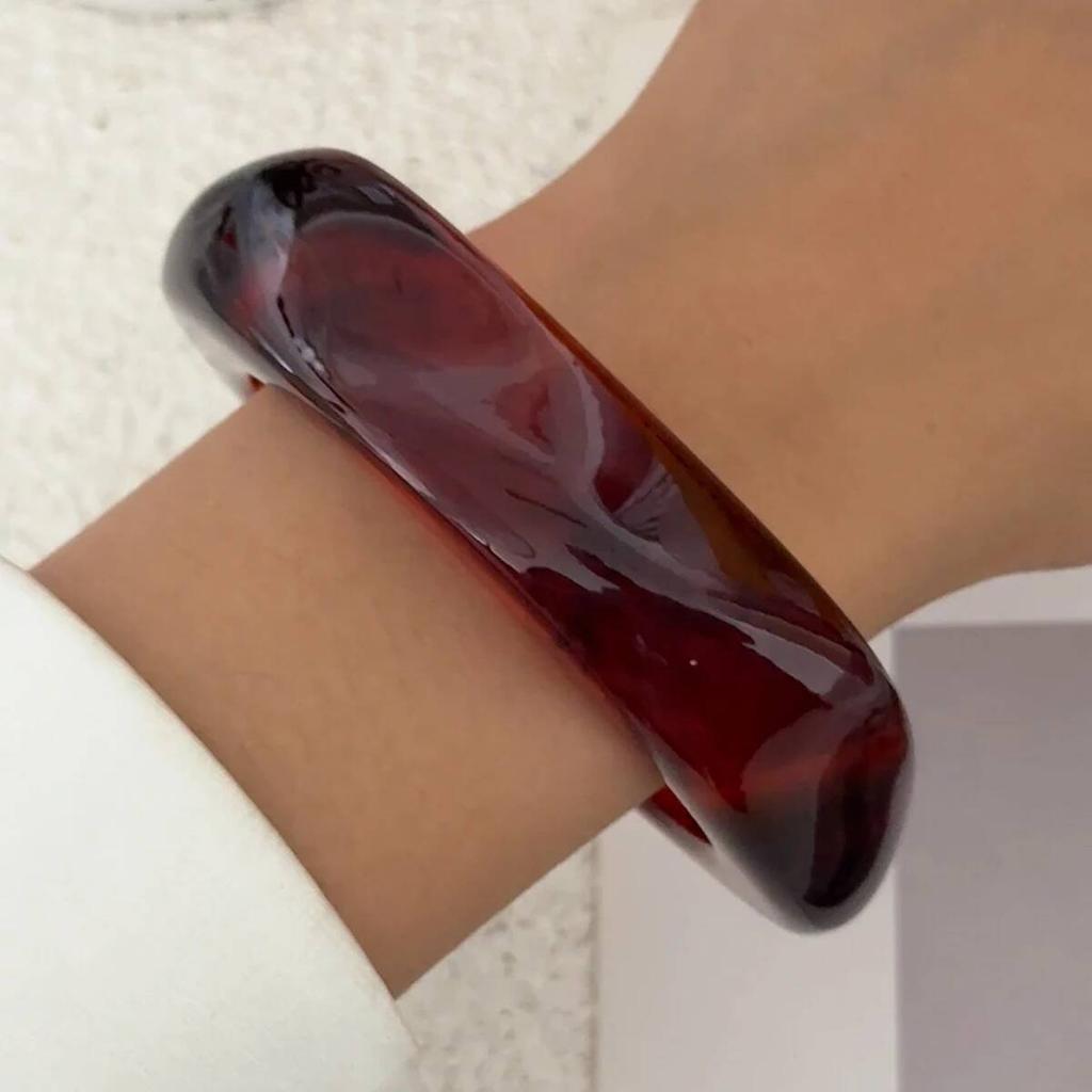 Salircon Vintage Irregular Acrylic Bangles for Women Kpop Geometric Chunky Wide Bracelets Resin Statement Couple Jewelry Gift