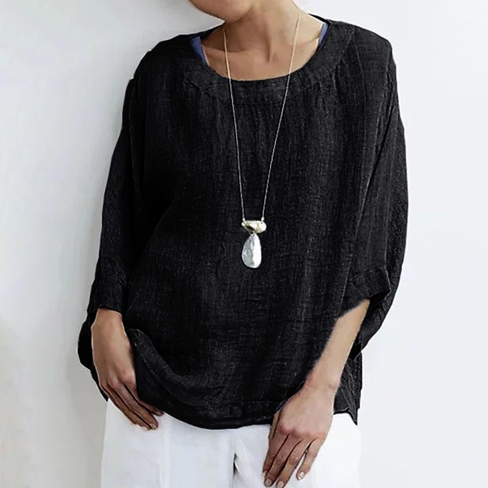 

Ladies Casual O Neck Cotton Top 3/4 Sleeve Shirt Casual Top For Women