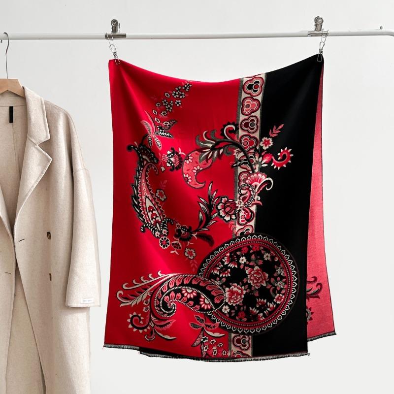 Retro imitation cashmere shawl large size autumn and winter color matching versatile double-sided dual-purpose scarf women