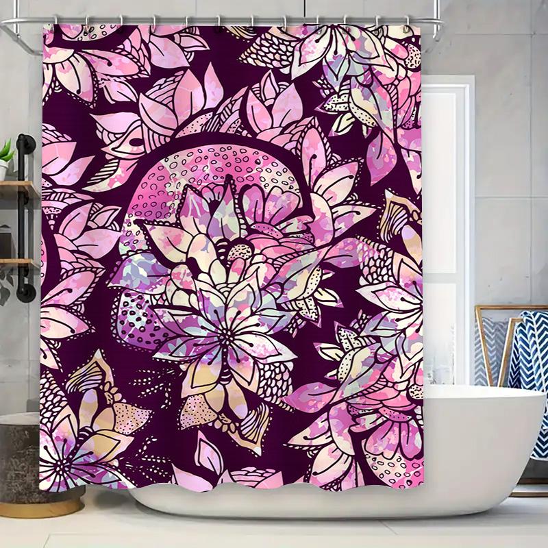 

Luxury Blue Flower Print Shower Curtain Waterproof Bath Decor Home Decoration W60H190(CM)-1 Pcs