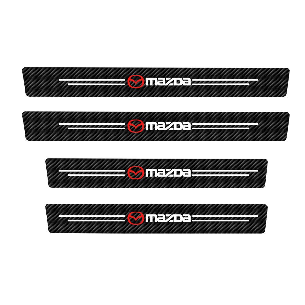 2025 Hot 4pcs/set Carbon Fiber Leather Car Door Sill Anti-Scratch Decorative Sticker For Mazda 3 Axela CX5 CX3 CX4 CX30 Demio RX
