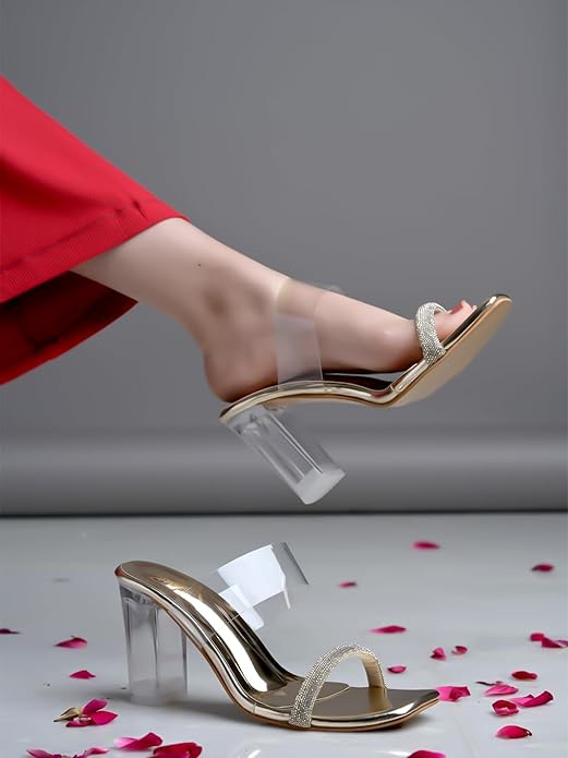 Shoetopia Stylish Trasparent Detailed Block Heels For Women & Girls