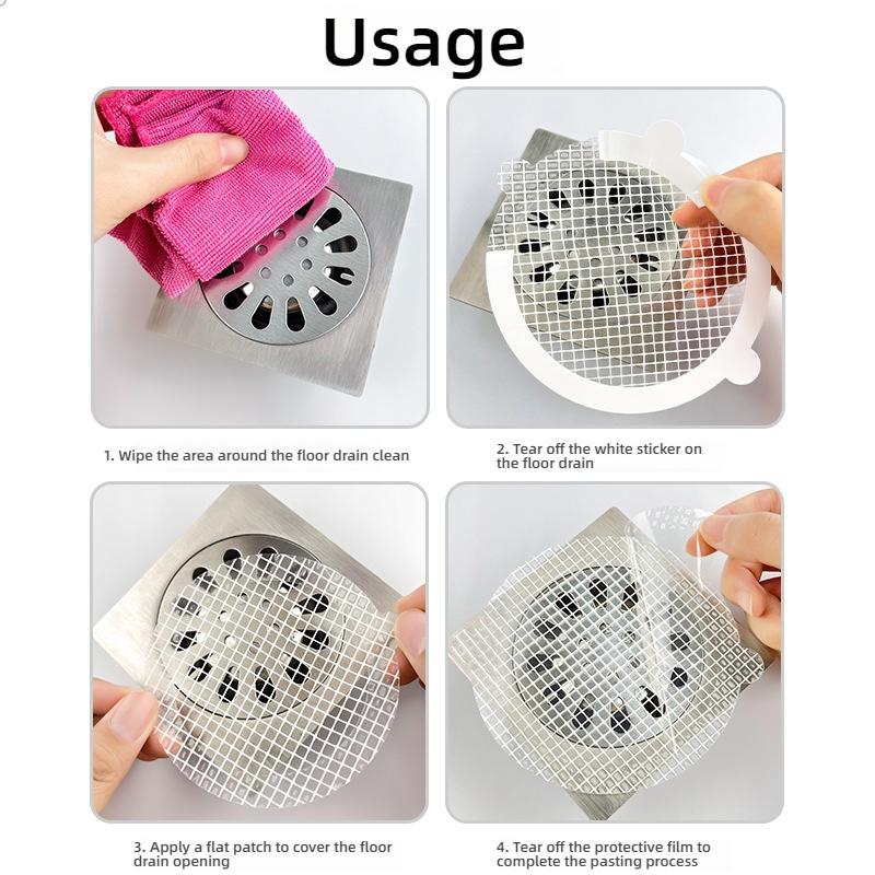 10PCS Disposable Shower Drain Hair Catcher Mesh Stickers Bathroom Hair Filter Net Anti-blocking Kitchen Drain Cover Stickers