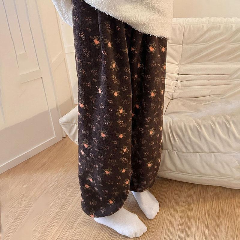 

Pants for Women Plus Size Thickened Stretchy Elastic High Waist Long Trousers Fleece Casual Wide Leg Pajama Pants XXXXL коричневий