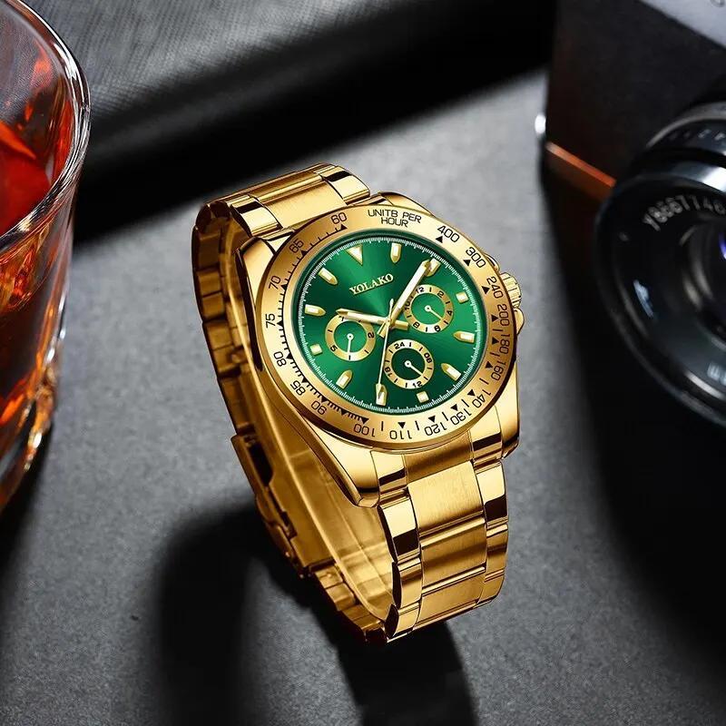 Mode Herren Edelstahl Uhren Luxus Gold Quarz Armbanduhr Kalender Uhr Männer Business Casual Uhr Armband