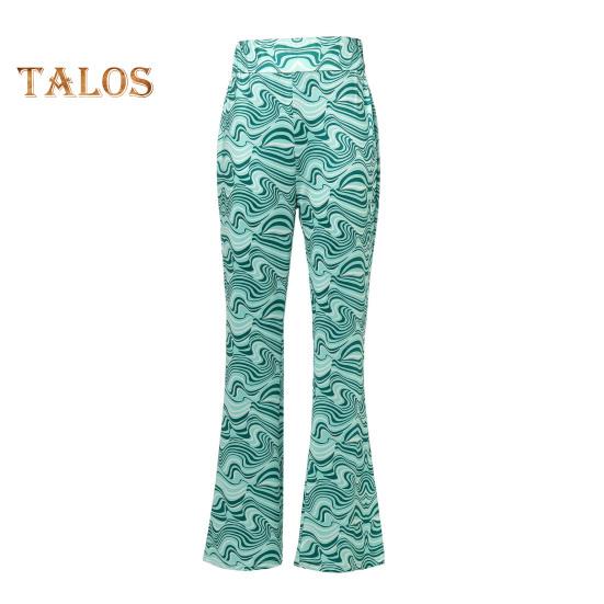 3 Pcs/Set Women Stage Performance Suit V Neck Lace-up Long Sleeves Cropped Top High Waist Flared Hem Trousers Printed Headband Retro Disco Party