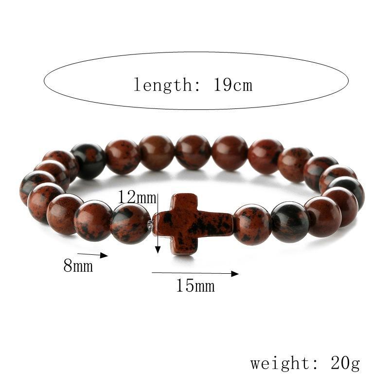 Bedel Natuursteen Armband Kruis Zwarte Lavasteen Kralen Armbanden Handgemaakt Mannen Vrouwen Gebed Fitness Ketting Koppel Sieraden Cadeau
