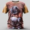 Summer Round Neck 3D Cute Cat Print Top Fashionable Casual Short Sleeved Men's T-shirts