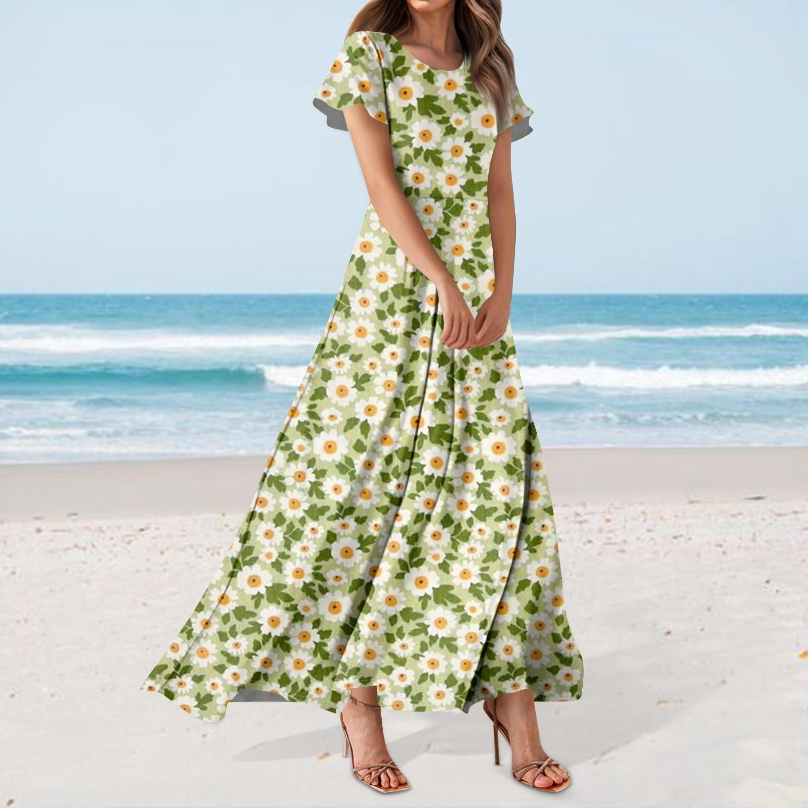 

Женское повседневное платье с гавайским принтом, круглым вырезом, короткими рукавами и высокой талией XL арбуз красный