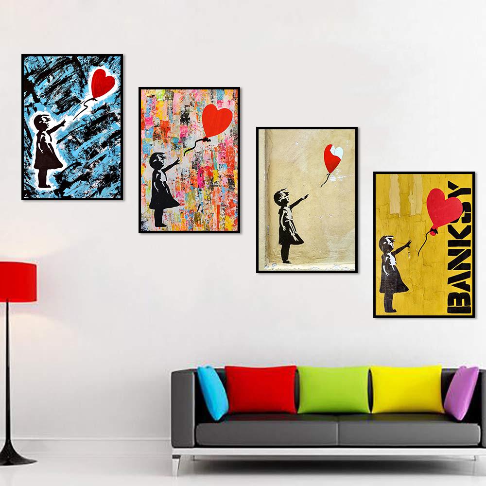 Banksy Girl with Balloon Graffiti Contemporary Print Poster Wall Canvas Art Sample Painting for Living Room Home Decor Cuadros