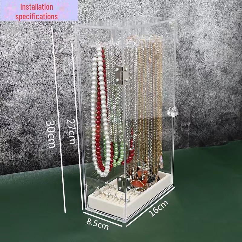Suport Acrilic pentru Coliere cu Ușă Etanșă la Praf - Cutie Organizatoare de Bijuterii pentru Birou