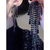 Fashion Retro Face Slimming Black Zircon Tassel Earrings Online Influencer Refined Long High-Profile Earrings Frosty Style Earrings