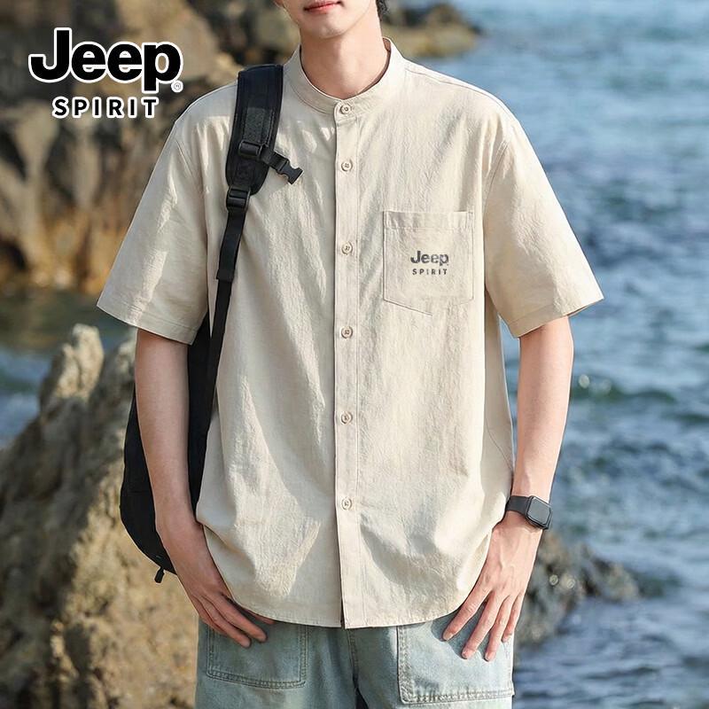 

JEEP SPIRIT Men s Summer Henley Short-Sleeve Casual Shirt