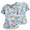 Women's Casual Printed V-Neck Pocket Side Slit Short Sleeved Top Short Sleeved Top