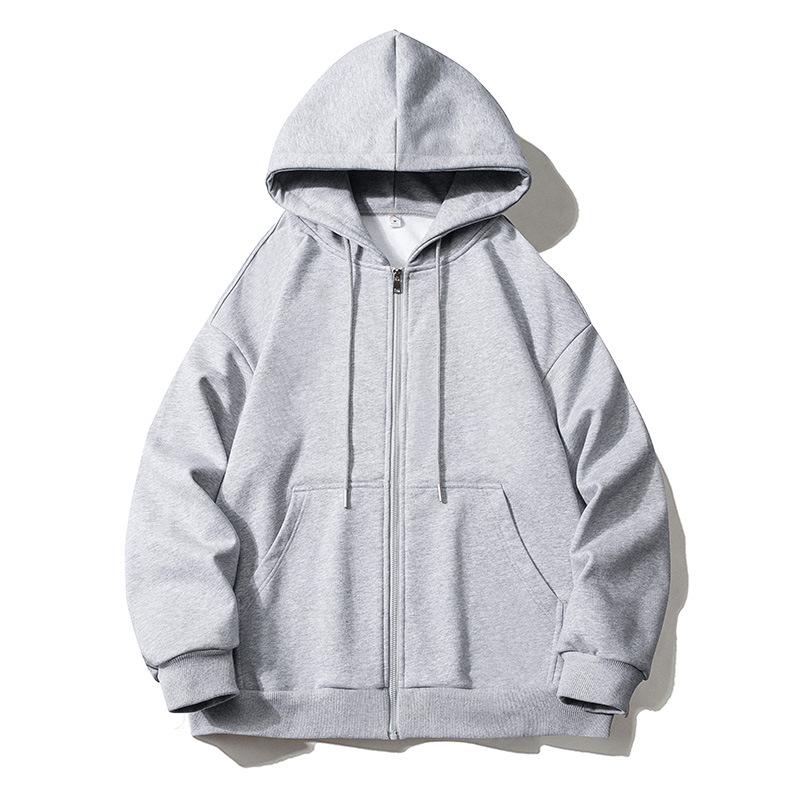 2024 Hong Kong Style Hooded Cardigan Sweatshirt with Long Sleeves and Drawstring