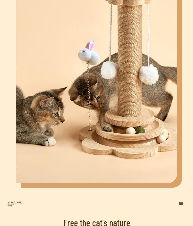 Durable Solid Wood Sisal Cat Scratching Post & Toy - Self-Entertainment and Boredom Relief for Cats