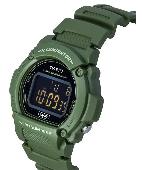 Casio Standard Illuminator Digital Grünes Harzarmband Quarz W-219HC-3B Herrenuhr