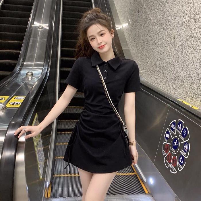 Pure desire style POLO collar dress women's 2026 spring and summer new drawstring straps slim and thin short-sleeved skirt